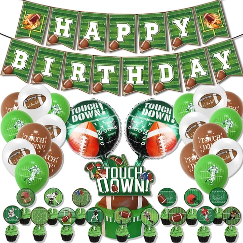 Décoration de Fête d'Anniversaire Thème Football Américain Bannière Ballons en Latex et Aluminium Cake Toppers Ruban Articles de Fête Sportive