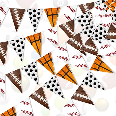 Sports Theme Party Banner Cardstock Triangle Bunting For Basketball Football Baseball Birthday Party Decoration Athletics Fans Decor