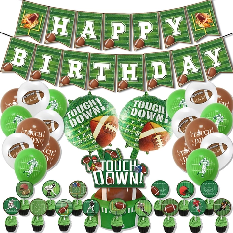 Décoration de Fête d'Anniversaire Thème Football Américain Bannière Ballons en Latex et Aluminium Cake Toppers Ruban Articles de Fête Sportive