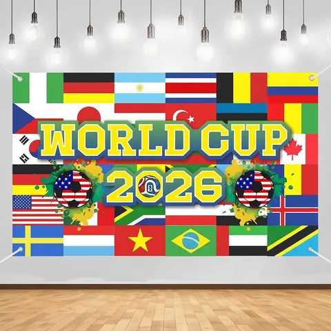 2026 Fußball Weltturnier Feier Hintergrund Internationale Flaggen Fußball Thema Party Dekoration Banner Polyester