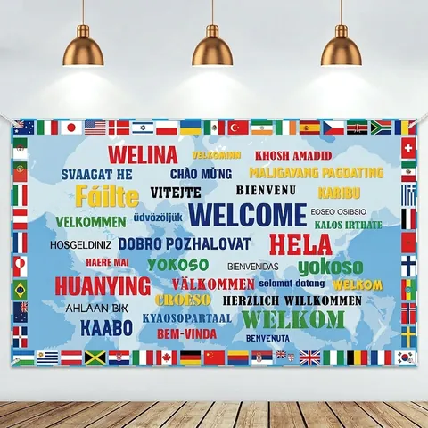 2026 World Cup Celebration Banner Polyester International Welcome Flags World Map Football Backdrop For Soccer Event Party