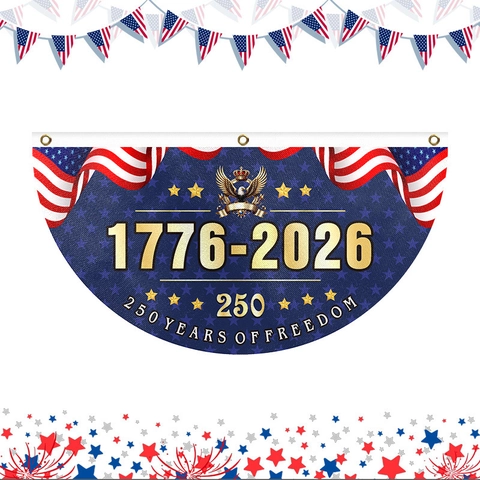 American 250th Anniversary Bunting Flag Polyester Pleated Fan Flag US Patriotic Celebration Banner Hanging Decor