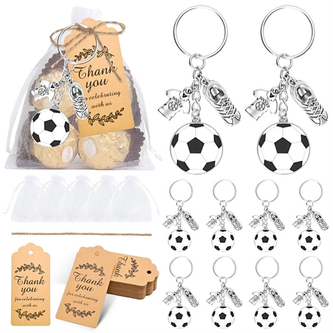 Football Party Keychain With Organza Bags And Thank You Tags Soccer Ball Jersey Shoe Pendants For Fans Athletes Gift