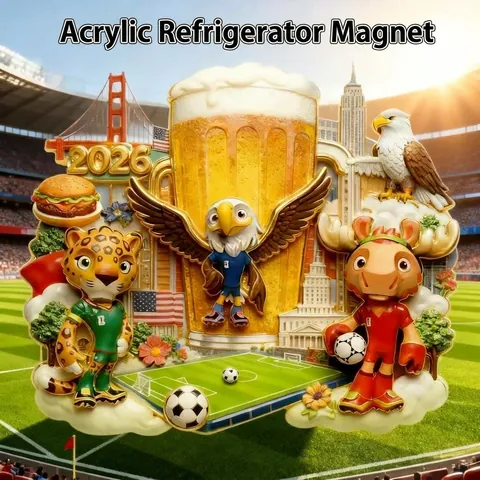 2026 Wereldbeker Souvenir Koelkastmagneet Acryl Metaal 3D Voetbal Mascotte Magneet Voor Huis Keuken Decoratie Cadeau