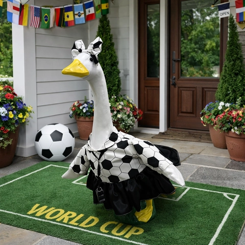 Disfraz de Ganso de Jardín con Tema de Fútbol de la Copa del Mundo Incluye Falda con Lazo y Silbato Ropa Divertida para Estatua de Césped al Aire Libre para Decoración de Patio