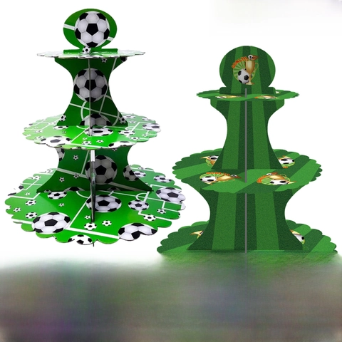 3-Stufiger Weltmeisterschaft Fußball Thema Papier Tortenständer Grüne Wiese Fußball Geburtstag Party Cupcake Halter Dessert Display Stand
