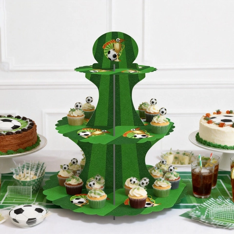 3-Stufiger Weltmeisterschaft Fußball Thema Papier Tortenständer Grüne Wiese Fußball Geburtstag Party Cupcake Halter Dessert Display Stand