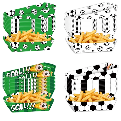 Plateaux Alimentaires Jetables en Papier sur le Thème du Football Motif Goal Boîtes à Frites pour Fêtes d'Anniversaire Sportives de la Coupe du Monde