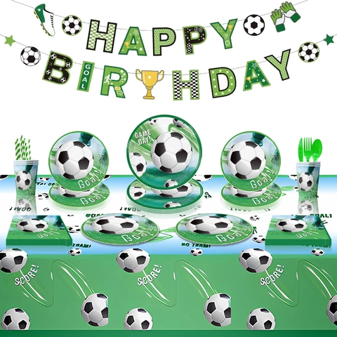 Articoli per Feste a Tema Calcio Piatti di Carta Usa e Getta Bicchieri Tovaglioli Tovaglia Banner Topper per Torte Palloncini Decorazioni