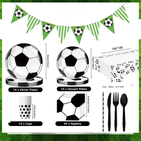 Voetbal Thema Feestservies Decoraties Voetbal Bedrukte Papieren Borden Servetten Tafelkleed Banner Ballonnen Voor Verjaardag Sportevenementen Fans Viering