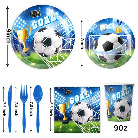 Decorazioni per Feste a Tema Calcio Stoviglie Piatti Bicchieri Tovaglioli Tovaglia Banner Cake Toppers Palloncini Per Ragazzi