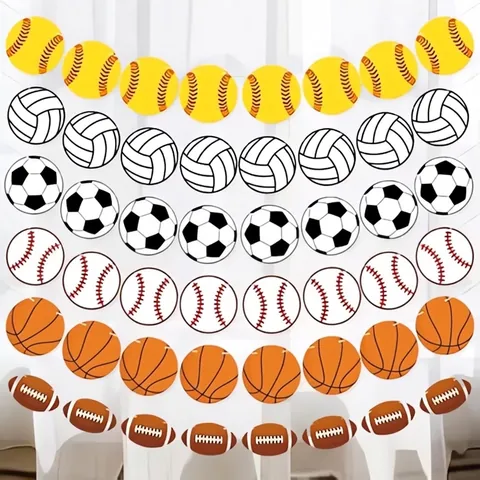 Sports Ball Paper Banner Garland Basketball Baseball Football Soccer Volleyball Softball Decorations For Birthday Party Celebrations Room Decor