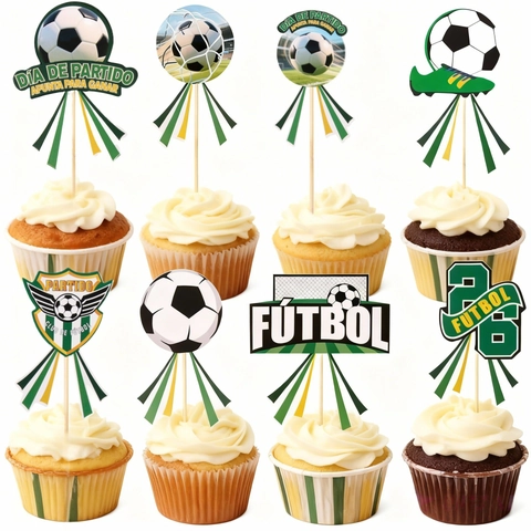Soccer Theme Cake Toppers Paper Cardboard Cupcake Decorating Sticks Football Sports Party Birthday World Cup Event Decor