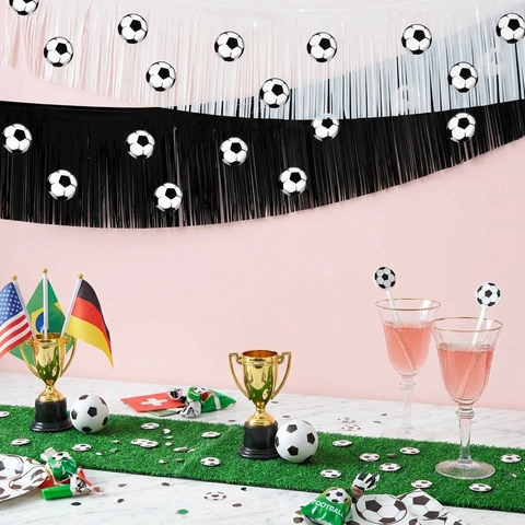 Soccer Theme Fringe Curtain Banner Football Party Decoration Foil Streamer Background For Birthday Sports Event Celebration