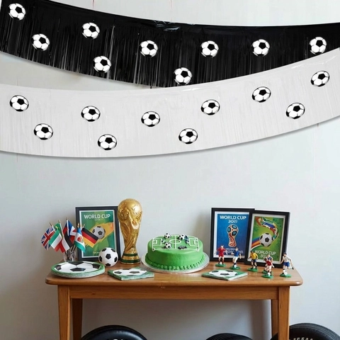 Soccer Theme Fringe Curtain Banner Football Party Decoration Foil Streamer Background For Birthday Sports Event Celebration