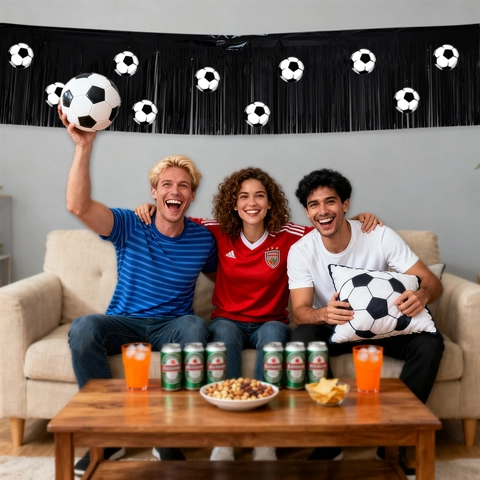 Soccer Theme Party Decoration Fringe Curtains Soccer Pattern Banner Football Fans Game Day Celebration Sport Event Backdrop