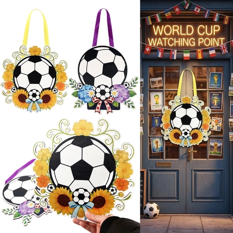 Cartello Appeso in Legno di Calcio Floreale Girasole Ortensia Corona Porta Decorazione Festa a Tema Calcio Casa Parete
