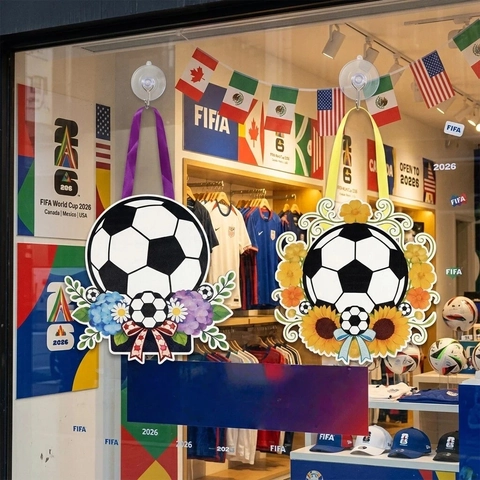 Cartello Appeso in Legno di Calcio Floreale Girasole Ortensia Corona Porta Decorazione Festa a Tema Calcio Casa Parete