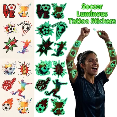 Lichtgevende Voetbal Tijdelijke Tattoo Stickers Waterdicht Soccer Thema Fans Glow In The Dark Body Art Stickers