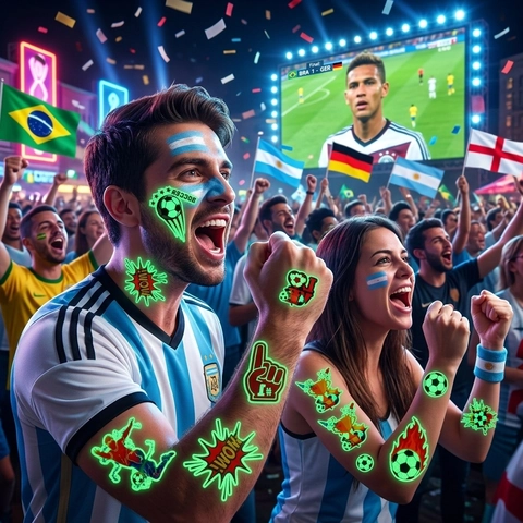 Lichtgevende Voetbal Tijdelijke Tattoo Stickers Waterdicht Soccer Thema Fans Glow In The Dark Body Art Stickers