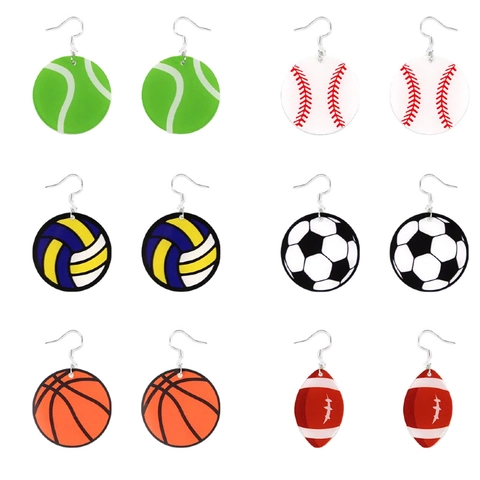 Boucles d'oreilles Pendantes Ballon de Sport en Acrylique Avec Tige en Argent Sterling 925 Foot Basket Baseball Tennis Bijoux