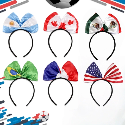 Oversized Satin Bow Headband National Flag Pattern Soccer Fans Cheering International Sports Event Party Women Hair Accessories