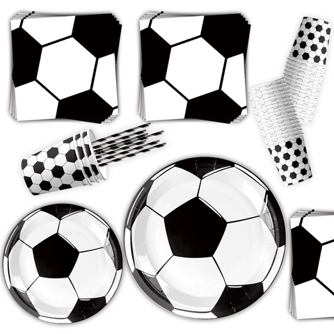 Articles de Fête sur le Thème du Football Comprenant Assiettes Gobelets Serviettes Nappe Bannière Et Ballons Pour Enfants