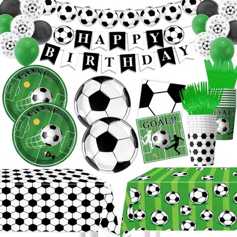 Articles de Fête sur le Thème du Football Comprenant Assiettes Gobelets Serviettes Nappe Bannière Et Ballons Pour Enfants
