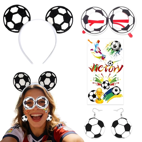 Accessori per Feste a Tema Coppa del Mondo di Calcio Cerchietto Occhiali Adesivi Tatuaggio Orecchini per Tifosi Carnevale