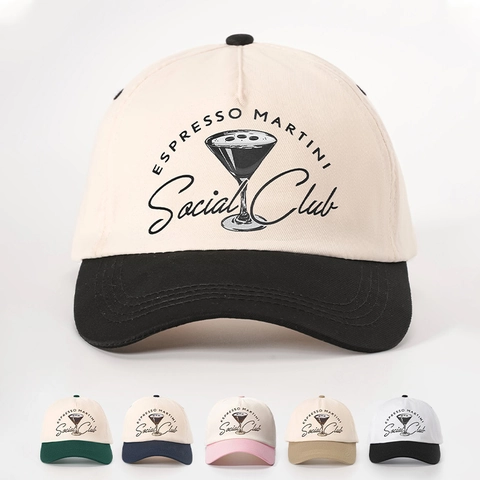 Espresso Martini Social Club Baseball Cap Cotton Retro Vintage Contrast Color Adjustable Curved Brim Sun Hat
