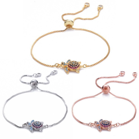 Sea Turtle Bracelet Copper Micro Paved Colorful Zircon Hip Hop Style Versatile Fashion Jewelry For Women