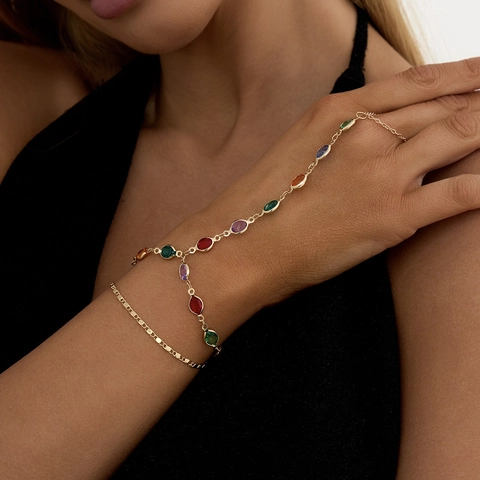 Boho Finger To Wrist Hand Harness Bracelet With Imitation Pearl Shell Starfish Cross Crystal For Women Fashion Jewelry