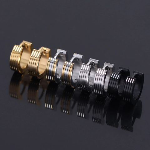 Pendientes de Aro Minimalistas de Acero Inoxidable Con Textura Acanalada Estilo Industrial Pendientes Huggie para Hombres Mujeres Joyería