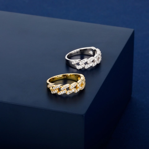 Anillo De Cadena Cubana Plata De Ley 925 Circonita Micro Pave Hip Hop Joyas De Moda Unisex