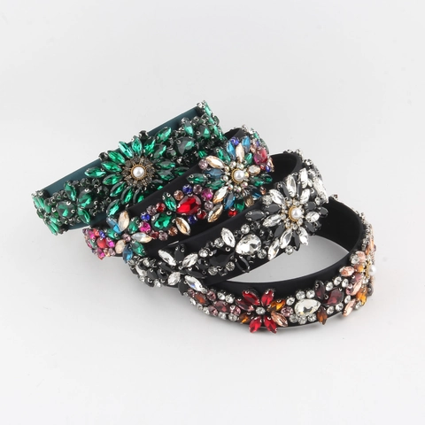 Diadema Ancha Vintage Barroca para Mujer De Lujo con Diamantes de Imitación Coloridos Cristales y Perlas Artificiales Accesorios