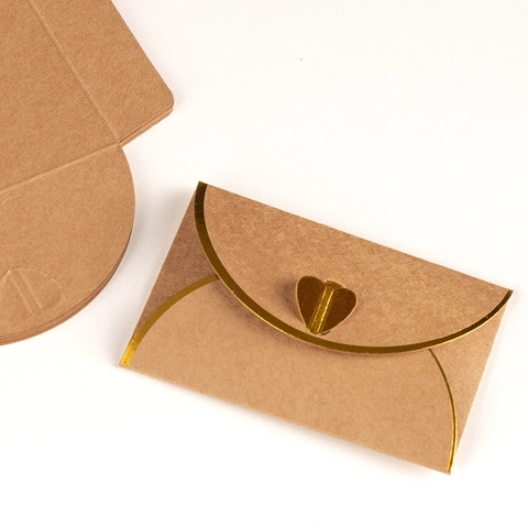 Vintage Kraft Paper Envelopes With Heart Shape Gold Foil Stamping Creative Card Holders For Greeting Cards Invitations Stationery