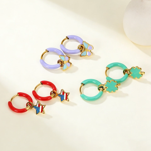 Vlinder Hoop Oorbellen Verguld Roestvrij Staal Emaille Zoet Blauw Paars Sieraden Voor Vrouwen