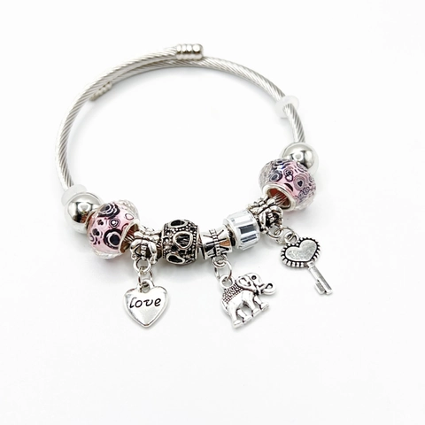 Alloy Charm Armband Mit Gänseblümchen Elefant Herz Anhänger Künstliche Perlen Schmuck Für Frauen Mädchen Lässigen Täglichen Stil