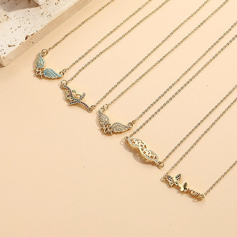 MOM Pendant Necklace With Butterfly Geometric Zircon Copper Titanium Steel Chain 14K Gold Plated Jewelry For Women