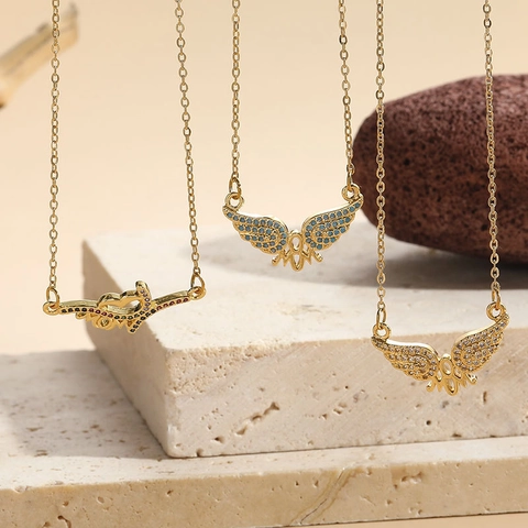 MOM Pendant Necklace With Butterfly Geometric Zircon Copper Titanium Steel Chain 14K Gold Plated Jewelry For Women
