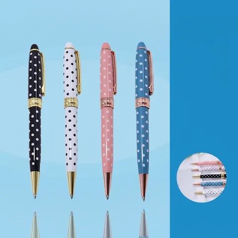 Stylo à Bille en Métal à Pois Mécanisme à Rotation Fournitures Scolaires Bureau Écriture Douce Encre Noire Pointe Balle