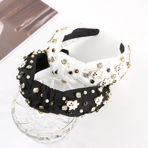 Serre-tête Halloween Fantôme Strass Large Nœud pour Femme Fausse Künstliche Perle Émail Accessoires de Cheveux Fête Festive
