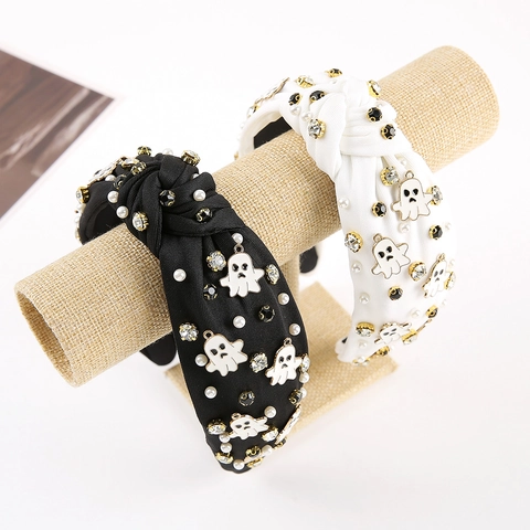 Serre-tête Halloween Fantôme Strass Large Nœud pour Femme Fausse Künstliche Perle Émail Accessoires de Cheveux Fête Festive