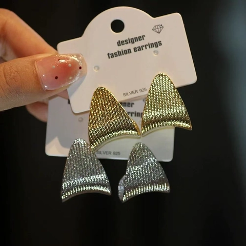 Triangle Stud Earrings Gold Plated Copper Textured Grainy Geometric French Retro Style Jewelry For Women