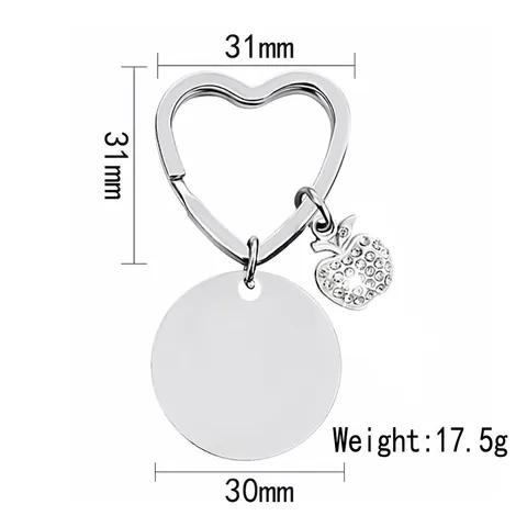 Portachiavi A Forma Di Cuore Acciaio Inossidabile Ciondolo Mela Strass Regalo Di Ringraziamento Per Insegnante