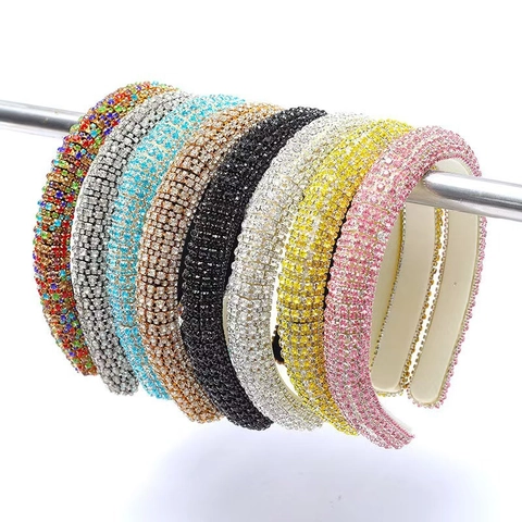 Sparkling Rhinestone Thin Headband Baroque Style Colorful Elegant Padded Hair Hoop Accessory For Women And Girls