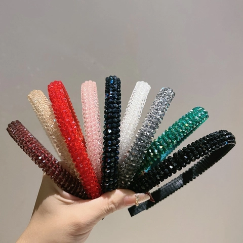 Handmade Four Row Artificial Crystal Beaded Headband For Women Elegant Non-Slip Hair Hoop Shiny Fashion Hair Accessories