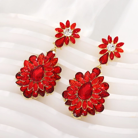 Exaggerated Flower Drop Earrings For Women Alloy Rhinestone Crystal Bridal Wedding Party Jewelry With 925 Silver Needle