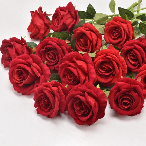 Artificial Rose Flowers Single Stem Real Touch Velvet Satin Cloth Long Branch For Wedding Home Decor Valentines Day