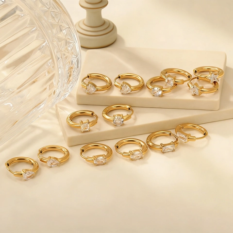 Stainless Steel Hoop Earrings Gold Plated Geometric Zirconia Heart Star Square Round Dainty Luxury Fashion Jewelry Women